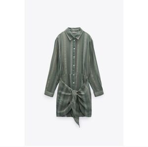 Zara Green Striped Long Sleeve Dress